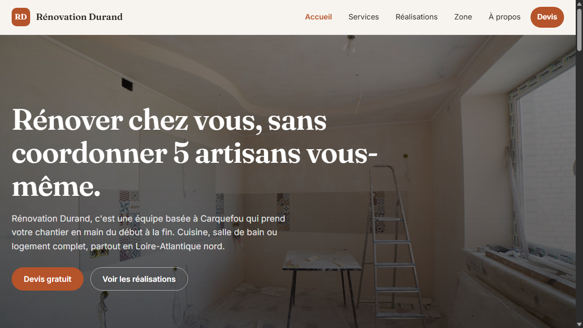 Page d'accueil du site Rénovation Durand à Carquefou