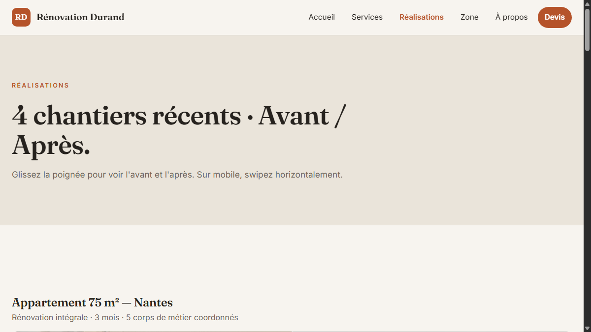 Galerie avant/après du site Rénovation Durand