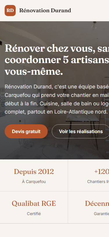 Version mobile du site Rénovation Durand